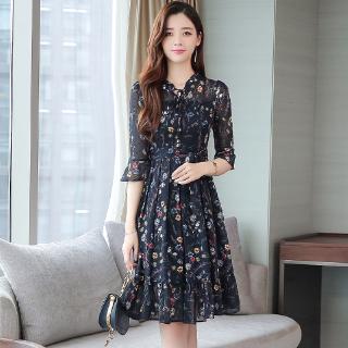 Đầm chiffon in hoa kiểu hàn quốc thời trang mùa hè cho nữ