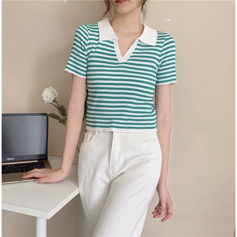 áo len dệt kim sọc kẻ ngang dáng croptop (C481#) | BigBuy360 - bigbuy360.vn