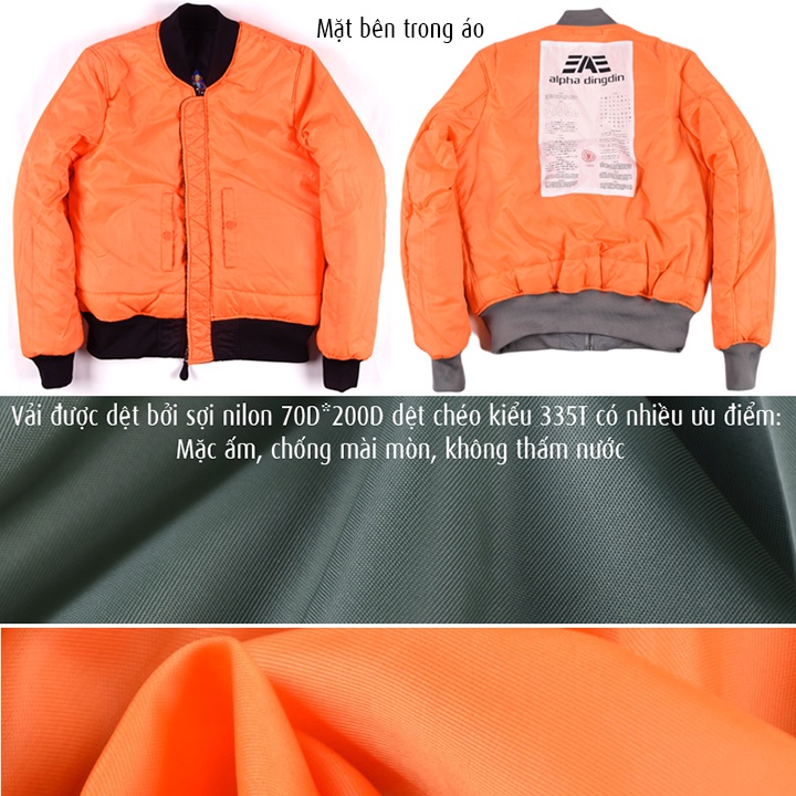 Áo khoác nam MA1 cổ điển chuẩn Pilot vải dù chần bông dày mặc ấm, không thấm nước - AK2106