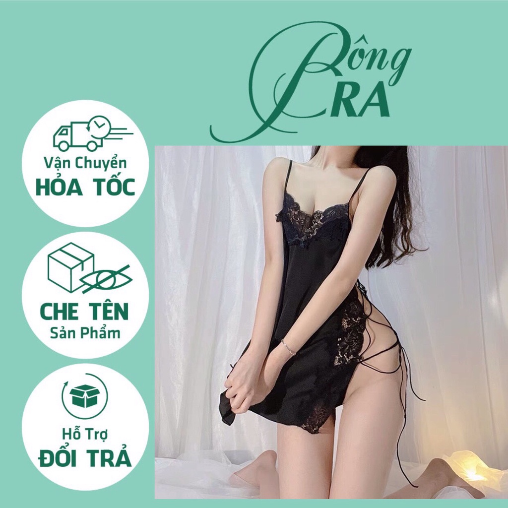 Đầm ngủ sexy / váy ngủ lụa Quảng Châu dây dan xẻ hông gợi cảm B700