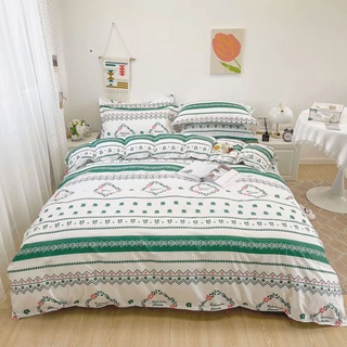 Bộ Ga Giường 5 Món (Hình Thật) Chần Bông Thổ Cẩm Xanh Decor Cotton Tinh Tế M2*2M-M4*2M- M6*2M-M8*2M