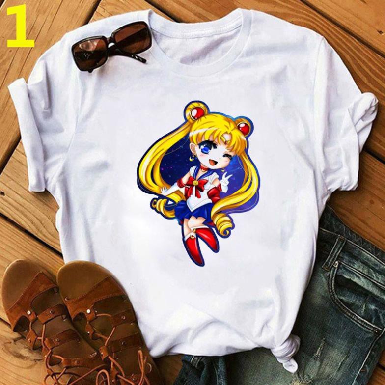 [Free Ship - Hàng Loại Đẹp] Áo Thun Tay Ngắn In Hình Thủy Thủ Mặt Trăng SAILOR MOON Vui Nhộn Thời Trang Emmys Cho Nữ