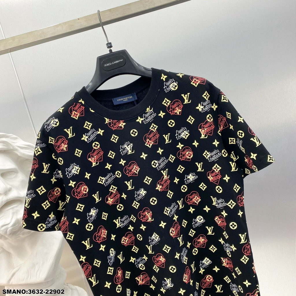 Áo Phông Nam LV Họa Tiết In Chữ. Áo thun Lv Nam cổ Tròn Chất Cotton Mát Mịn DT STORE MENWEAR