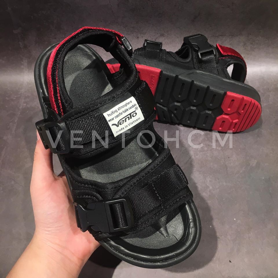 [Freeship] Sandal Unisex Vento F1 1002 Đen đỏ - Streetstyle quai dán và khóa bấm - Đế chống trơn và xẹp lún