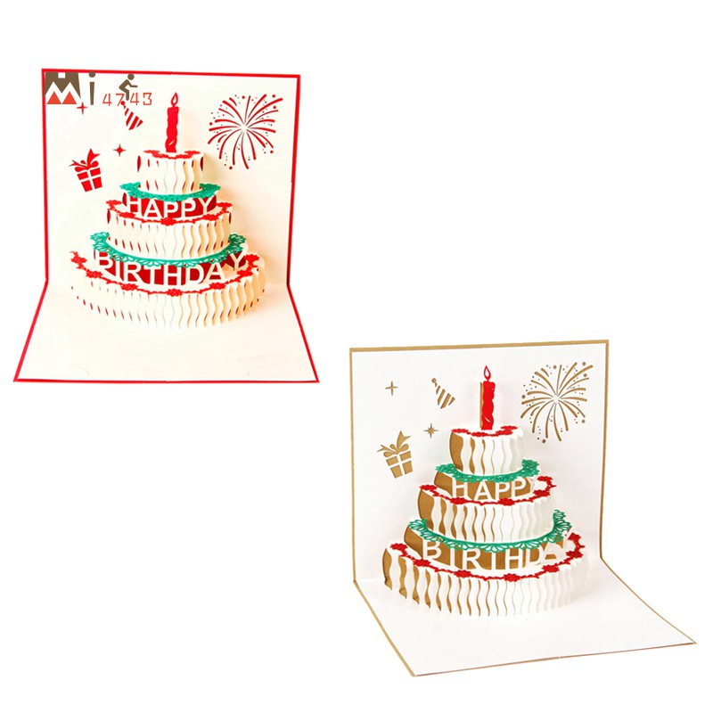 Thiệp Chúc Mừng Sinh Nhật Handmade Hình Bánh Kem 3d Màu Đỏ