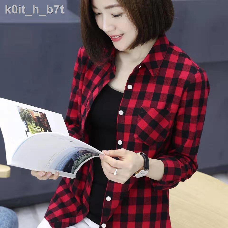 ☃❀☍Kiểm tra lò xo dài tay của phụ nữ và áo sơ mi mùa hè phiên bản Hàn Quốc của áo sơ mi cổ rộng phong cách Hồng Kông cổ