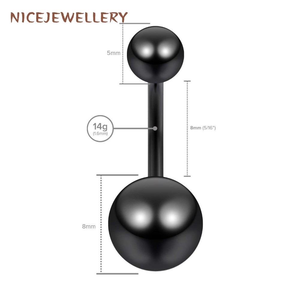 Khuyên Rốn Hình Tròn 1.6mm Bằng Thép Titan Dày Dặn Chống Dị Ứng 5 Màu Sắc