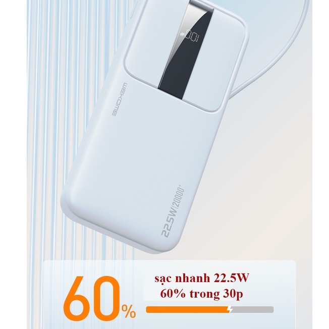 Sạc dự phòng 20000 mah WK WP-303 Cục pin xạc dự phòng chính hãng sạc nhanh 22W có đèn led hiển thị %pin cute mini HOVILO