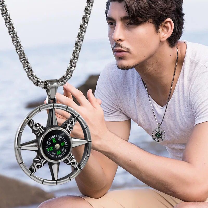 Dây Chuyền Vòng Cổ Cho Nam Nữ Kuu Studio Màu Bạc Unisex Đơn Giản Ngầu Đẹp Chất Liệu Titan Không Gỉ - Vòng cổ La Bàn