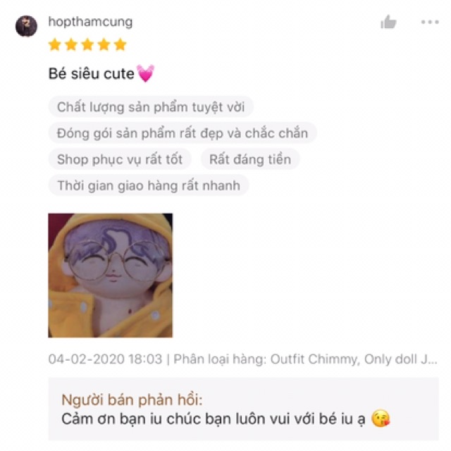 Doll BTS FANSITE Con Bố Jimin Tên Doll OHAHMIN Tặng Kèm Quà