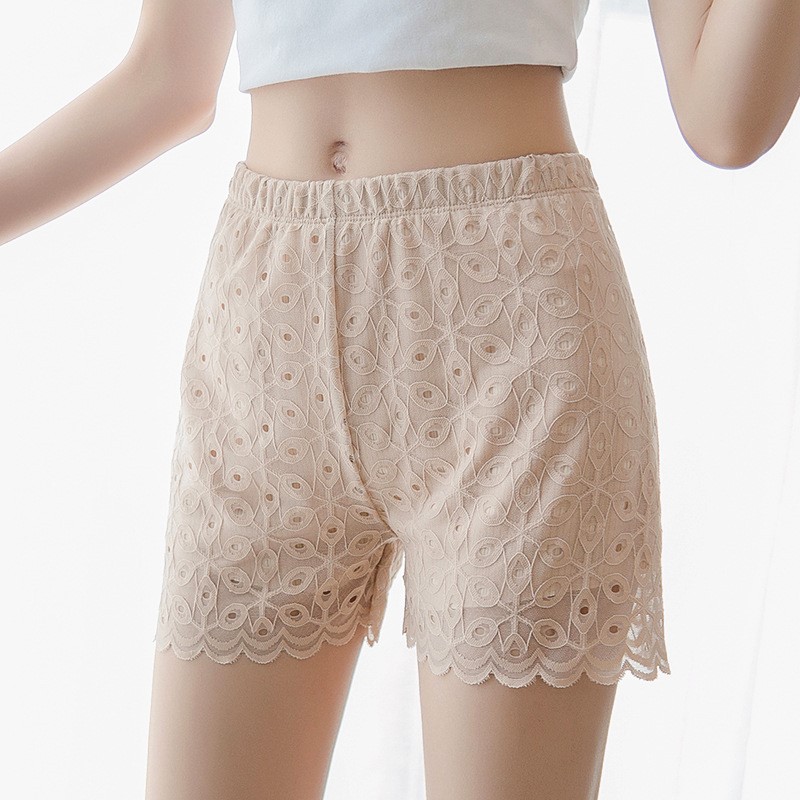 Quần Short Nữ Bảo Hộ Chất Liệu Cotton , Thiết Kế Thêu Ren Hoa Văn Ngoài Độc Đáo , Quyến Rũ Thoáng Mát Khi Mặc