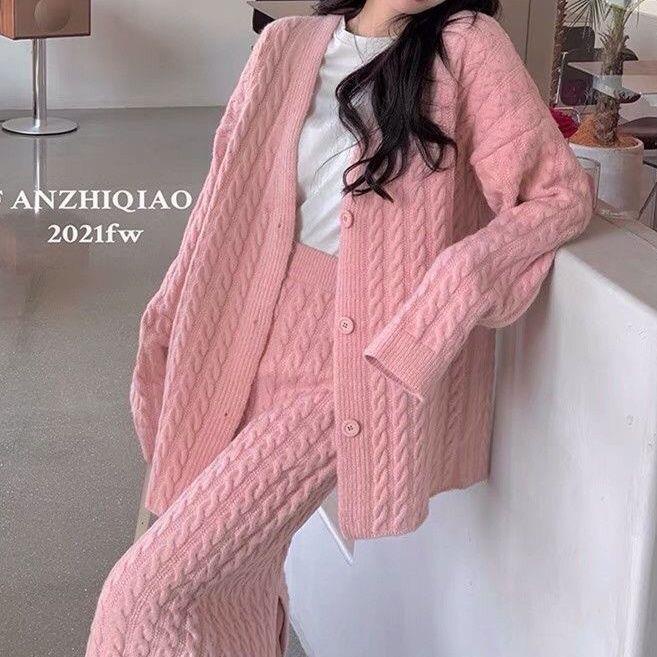 Fan Zhiqiao Bộ Áo Sweater Dệt Kim Dáng Rộng Phối Chân Váy Lửng Dệt Kim Thời Trang Thu Đông Cho Nữ
