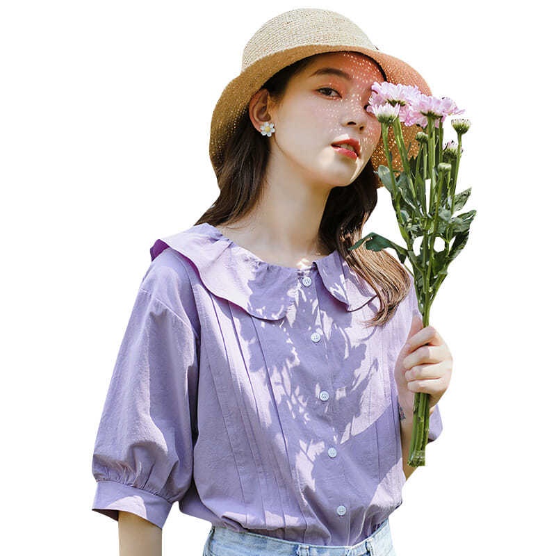 Áo Kiểu Tay Phồng Ngắn Cổ Búp Bê Ngọt Ngào Thời Trang Cho Nữ