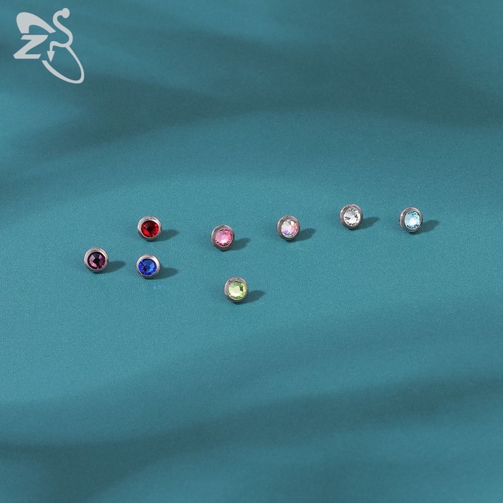 1 Khuyên Tai Mặt Mỏ Neo Đính Đá CZ G23 Nhiều Màu Sắc