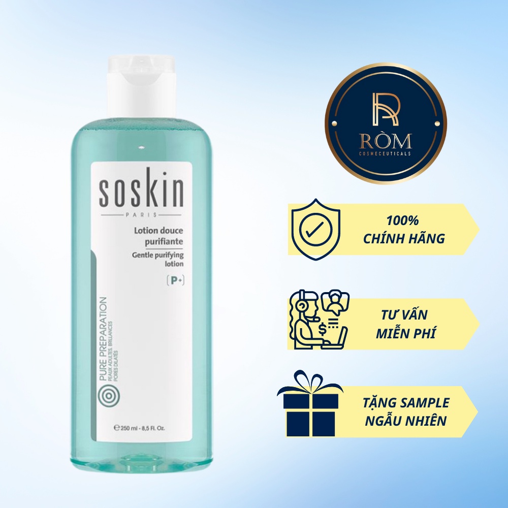 Nước Hoa Hồng Thu Nhỏ Lỗ Chân Lông Cho Da Dầu Mụn Soskin Gentle Purifying Lotion 250ml