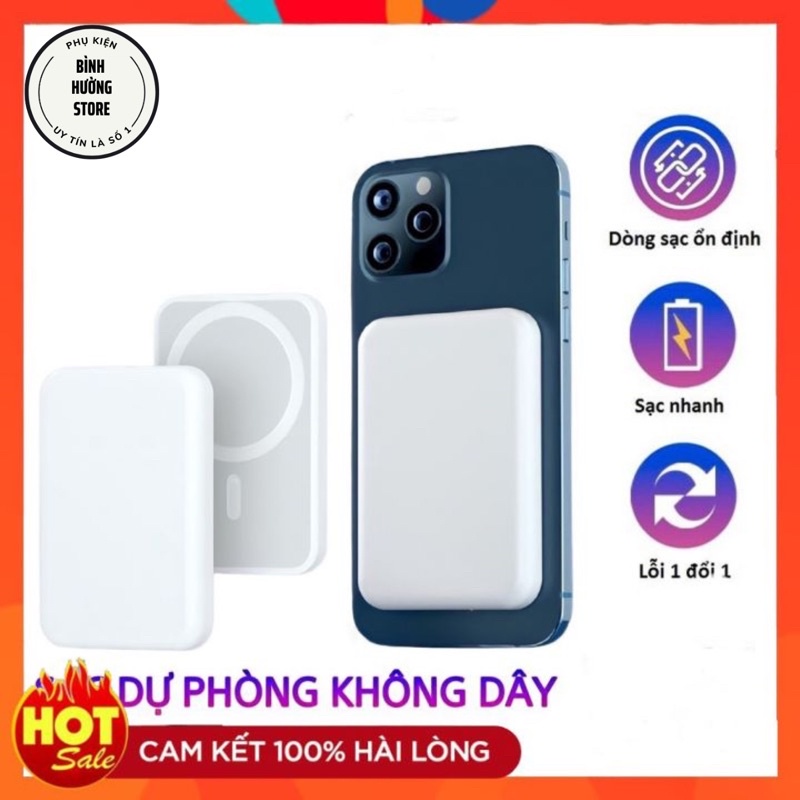 Sạc dự phòng không dây từ tính, dùng cho iphone samsung dung lượng 5000mAh công suất 20w - Bình Hường Store