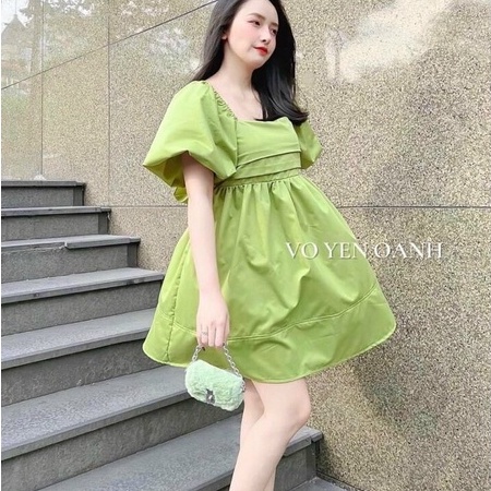 Đầm babydoll nơ lưng tay phồng