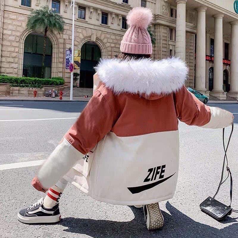 áo khoác kaki lót lông be phối cam Zife