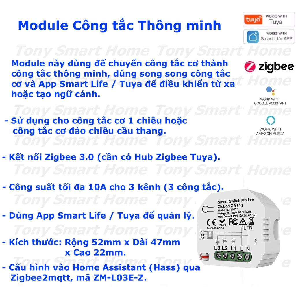 Module công tắc thông minh Tuya Moes , kết nối Zigbee / Wifi / RF433 , App Tuya / Smart Life/ Home Assistant. Mẫu 1 -