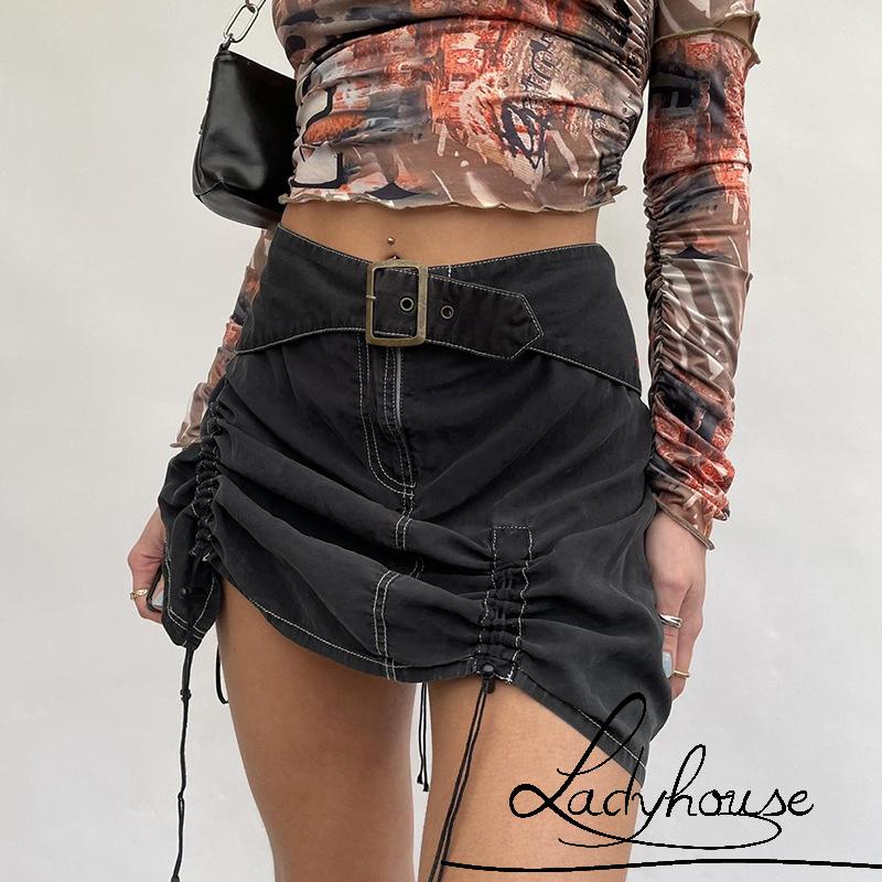 Chân Váy Ngắn Lưng Cao Dáng Ôm Thiết Kế Rút Dây Kèm Thắt Lưng Thời Trang Cho Nữ