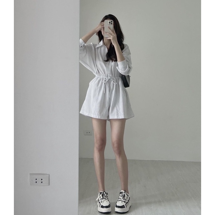 Jumpsuit Kẻ Sọc Dây Rút