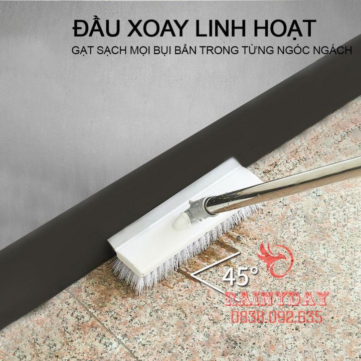 Cây chổi lau quét chà gạt nước sàn nhà thông minh phòng tắm 2 đầu đa năng cán inox 3 mức chiều dài