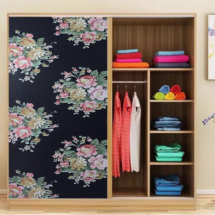 Decal giấy dán tường hoa phù dung đen khổ 45cm keo sẵn bóc dán