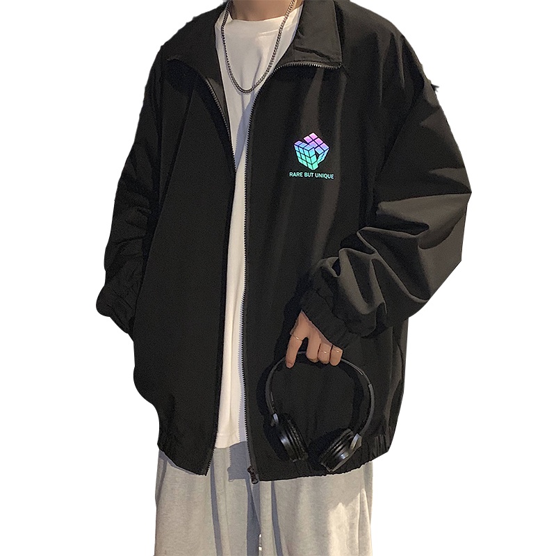 Áo khoác dù unisex fom rộng chất liệu dù  2 lớp họa tiết 3d khối  rubic BẢO ĐĂNG