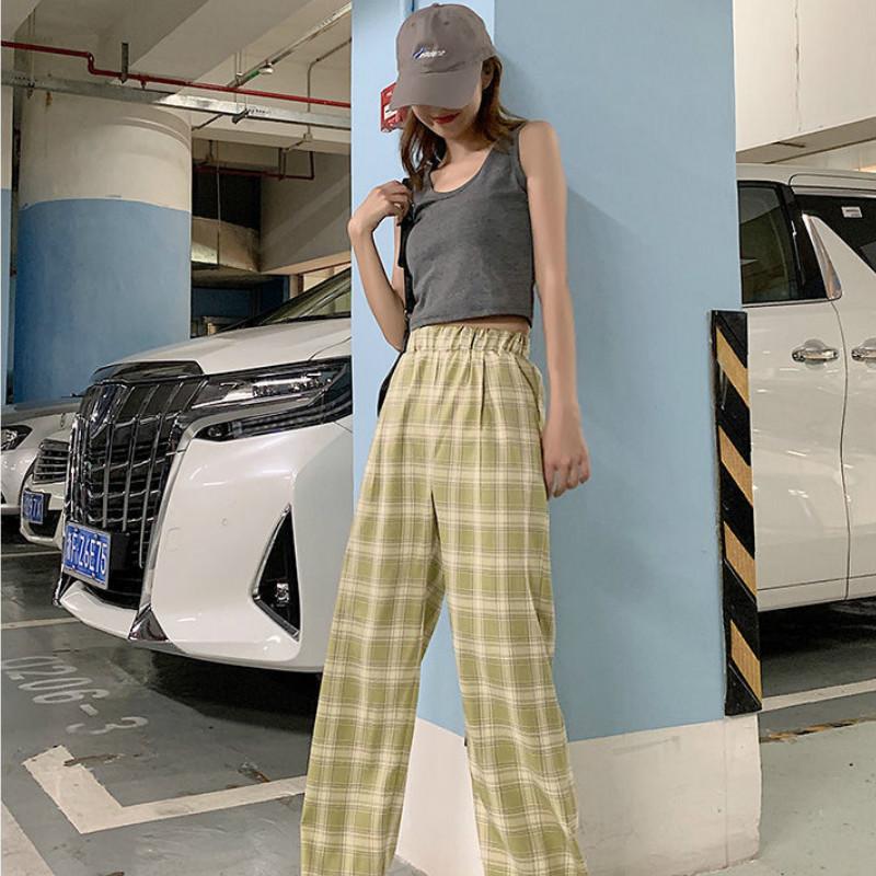 3293❤️ korean pants for women plus size high waist plaid pants loose casual straight leg full length