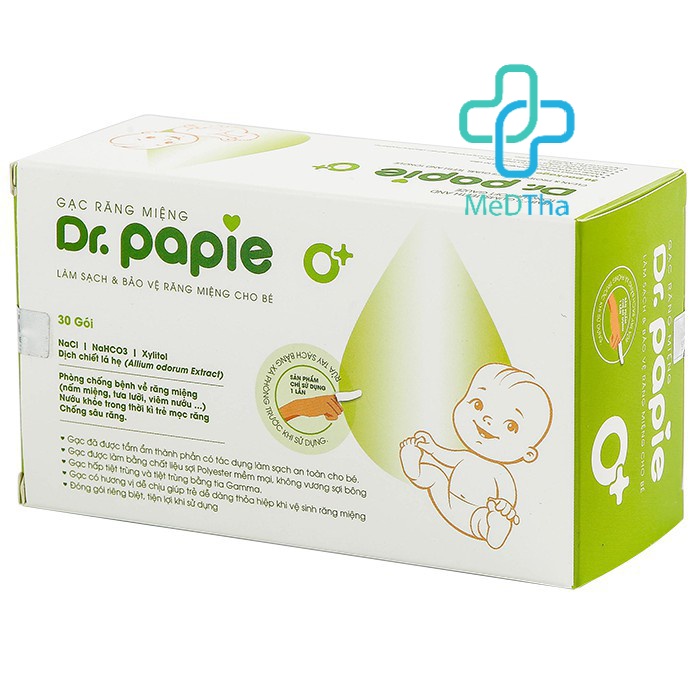 Gạc răng miệng cho bé Dr.Papie - Gạc rơ lưỡi, vệ sinh răng miệng (Hộp 30 gói) [Chính hãng]