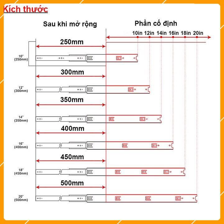 Ray Trượt Bi 3 Tầng Thép Sơn Tĩnh Điện Loại 2 - Ray Trượt Ngăn Kéo - Bộ 2 Cái