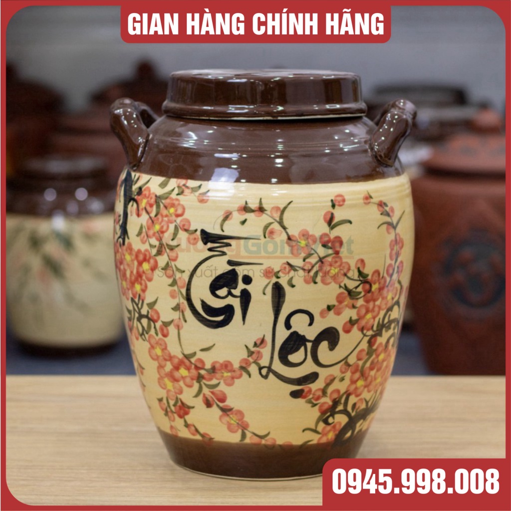 [SALE LỖ] HŨ ĐỰNG GẠO BẰNG SỨ VẼ HOA ANH ĐÀO - HÀNG CAO CẤP GỐM SỨ BÁT TRÀNG- HŨ CÓ QUAI CẦM TIỆN LỢI - XƯỞNG GỐM VIỆT