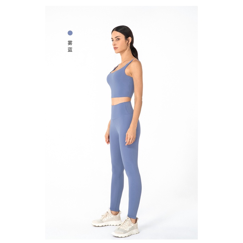 Set áo lót cổ chữ u đan dây lưng + quần legging thể thao lưng cao cho nữ