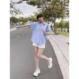 Set sơmi nút sau và short trắng