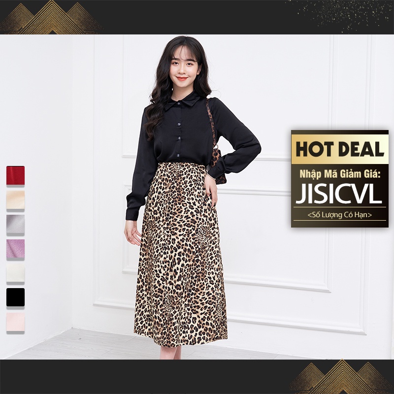 Chân váy công sở jisilk nữ lưng cao chữ a dáng dài bigsize lụa midi cao cấp Simplato L.CVD-01