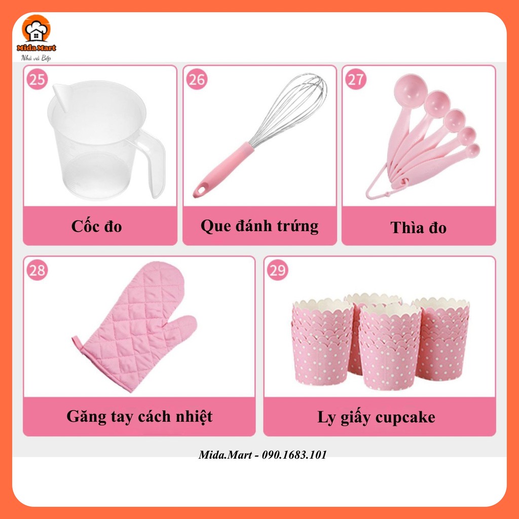 🔥 BỘ 29 DỤNG CỤ LÀM BÁNH MÀU HỒNG DỄ THƯƠNG CHEFMADE CHÍNH HÃNG BẢO HÀNH 6 THÁNG 🔥