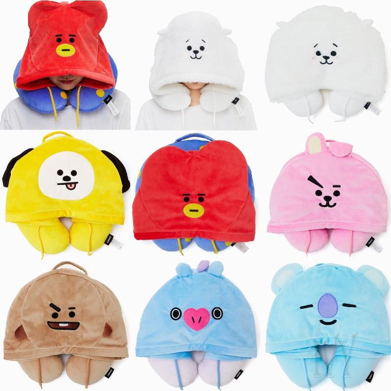 Gối kê cổ chữ U có nón họa tiết hình BT21 xinh xắn