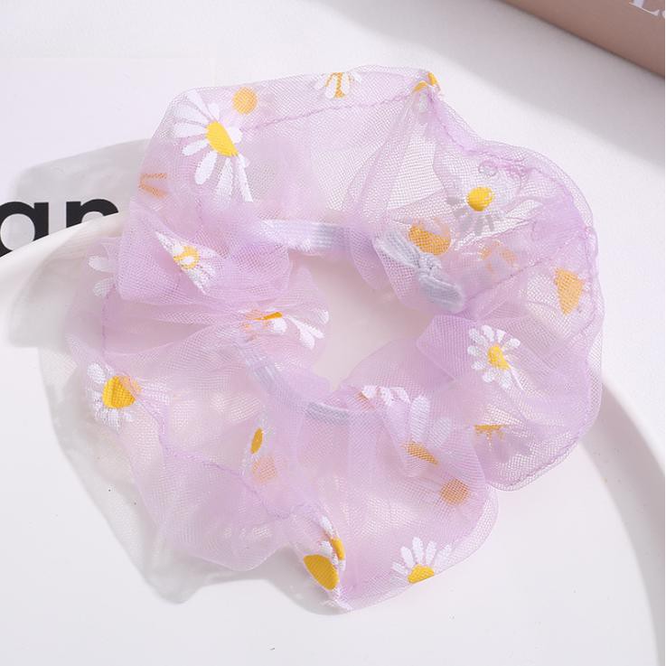 Dây Buộc Tóc Vải Voan ( Lưới ) In Hình Hoa Cúc - Scrunchies In Hoa Cúc Dễ Thương (Nhiều Màu)