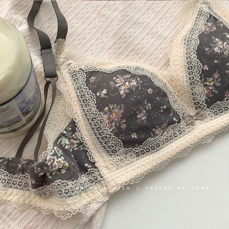 Bán Chạy!Bộ Đồ Lót Hình Tam Giác Không Gọng Thép Chống Chảy Xệ Họa Tiết Hoa Dành Cho Nữ