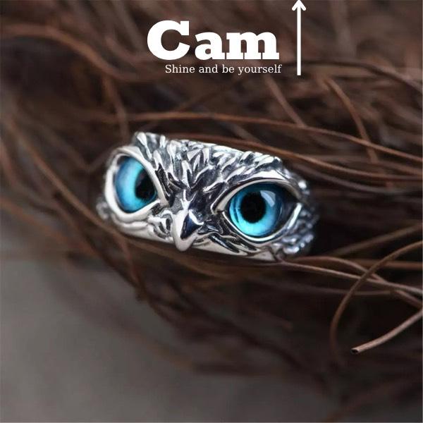 Nhẫn Nam Titan Không Gỉ Eagle Ring Mắt Cú Mèo Camcamvintage Freesize Màu Bạc Thời Trang - Eagle Ring Nam Nữ Đẹp