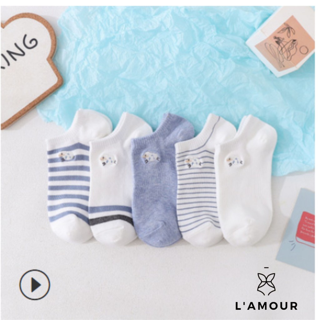 Vớ - Tất Cotton nữ cổ ngắn, hình con cừu dễ thương dễ phối đồ, L’amour mẫu T08