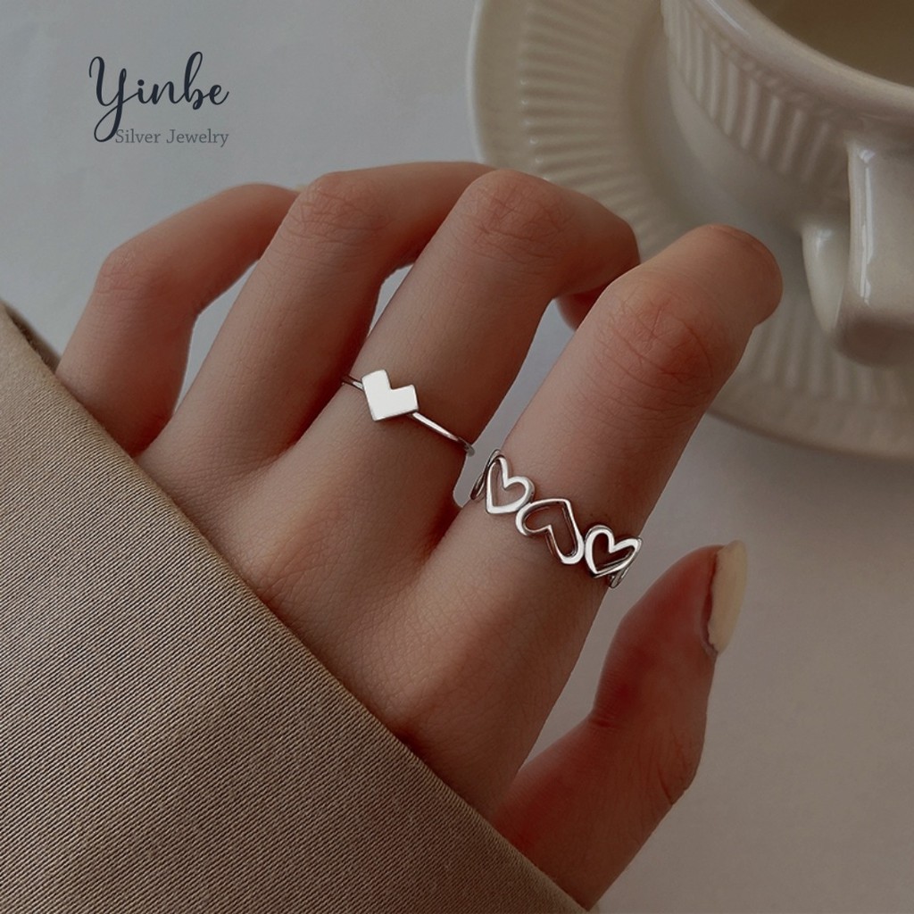 Nhẫn bạc trái tim trơn Yinbesilver