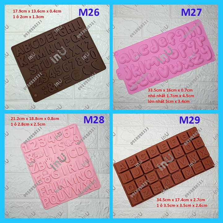 Khuôn silicon chữ cái chữ số làm socola, rau câu, fondand trang trí bánh BSI