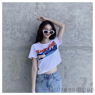 Áo croptop tay ngắn cổ tròn in chữ cá tính cho nữ