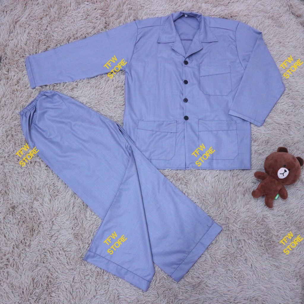 Bộ pijama trung niên trơn vải kate xước sang trọng , quần áo mặc nhà, bộ ngủ cho ông, cho bố -HàngVN