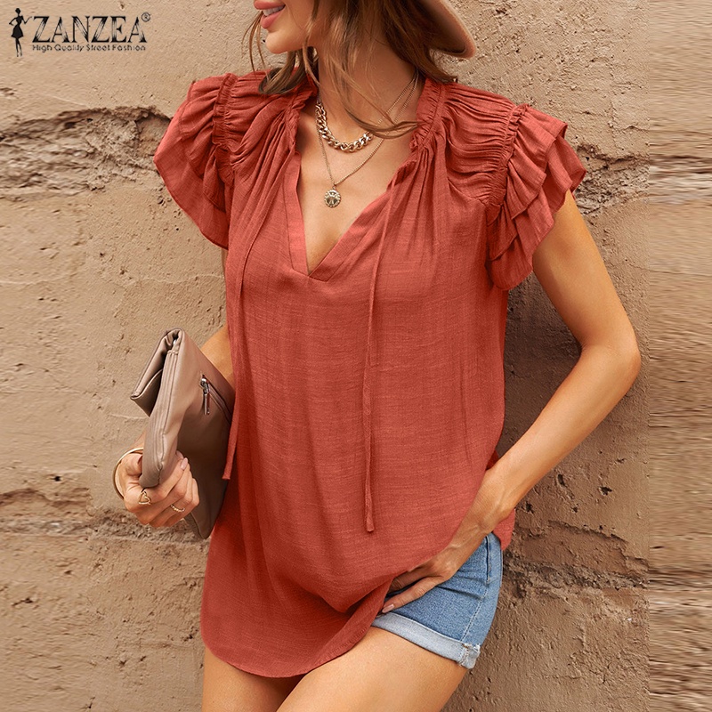 Zanzea Áo Tay Ngắn Cổ Chữ V Thời Trang Sành Điệu Cho Nữ