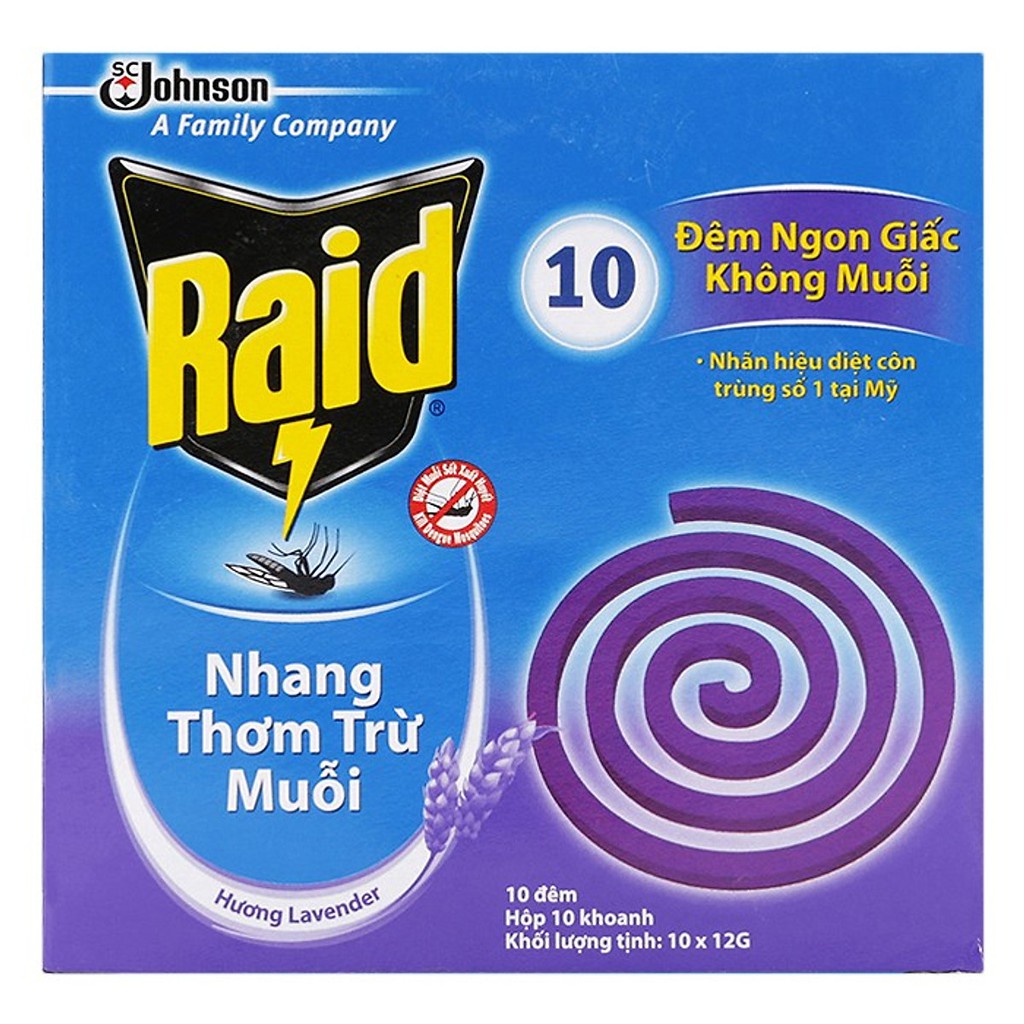 Combo 10 hộp Nhang Muỗi Raid Hương Lavender (100 Khoanh)