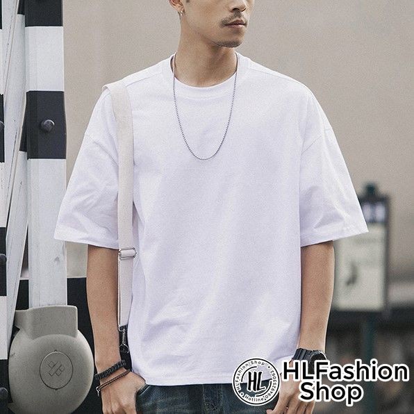 Áo thun trơn tay lỡ 8 màu form rộng, áo nam HLFashion