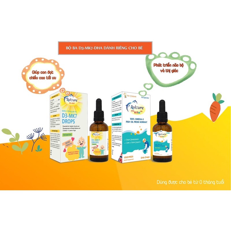 Avisure D3-MK7 Drops - Bổ sung Vitamin D3 K2 , giúp tăng cường hấp thu canxi và phát triển chiều cao