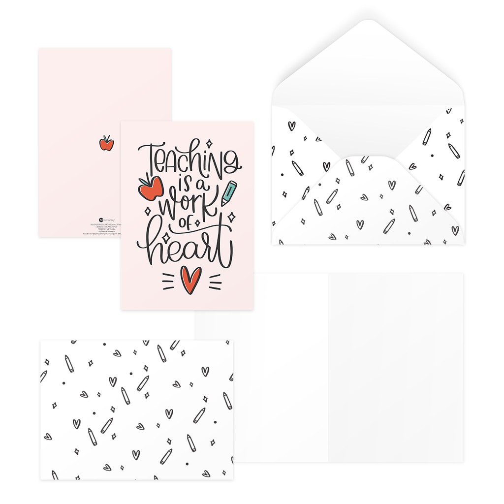 Thiệp 20/11 mừng thầy cô giáo viên TEACHING IS A WORK OF HEART 12,5x17,6 SDstationery INSPIRING typography chữ viết tay